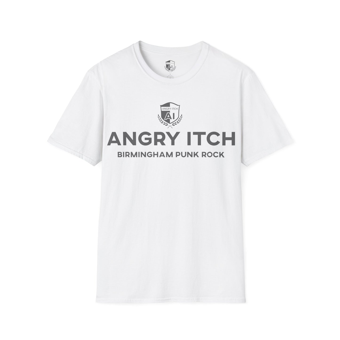 Angry Itch Grey Logo Sponsor T-Shirt - White