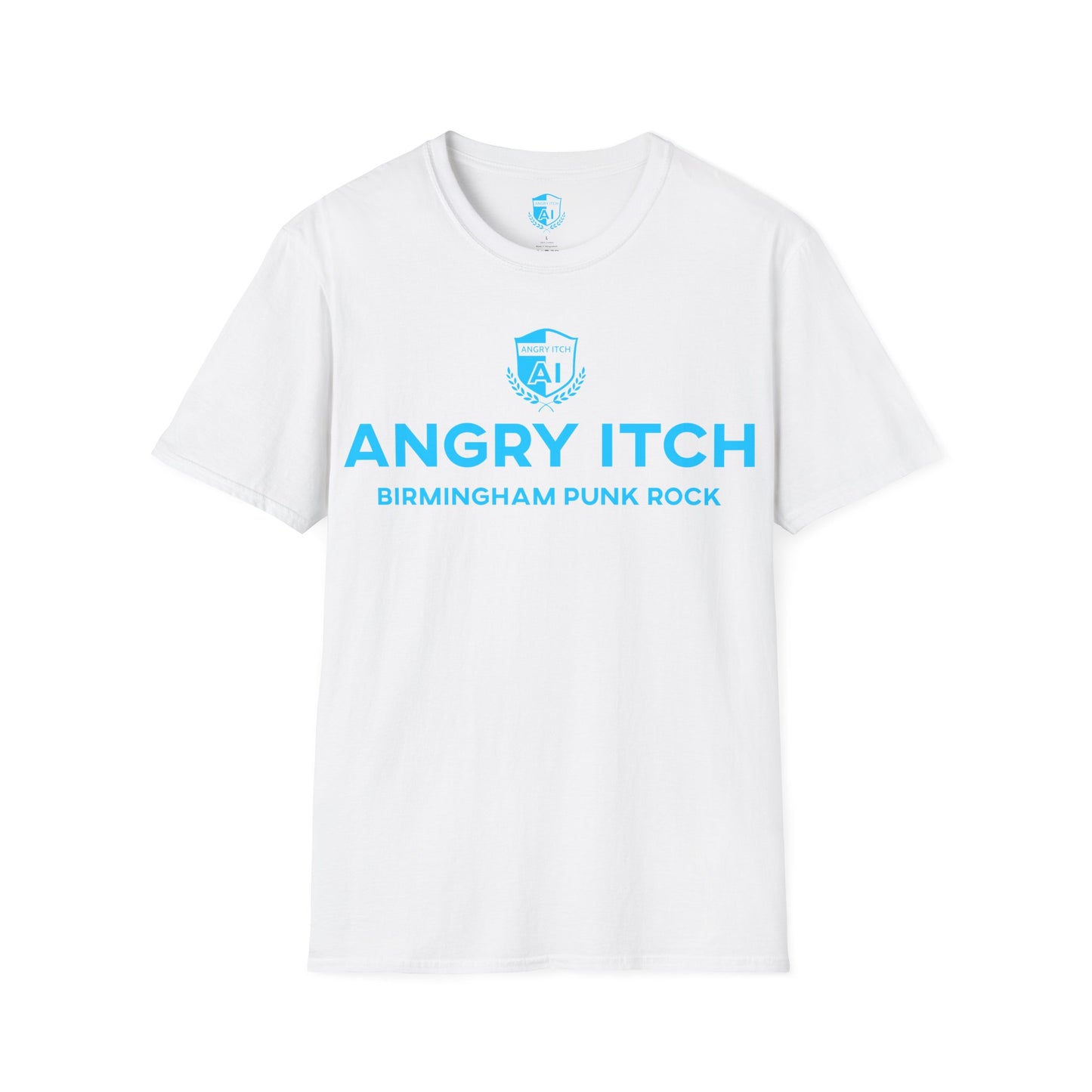 Angry Itch Blue Logo Sponsor T-Shirt - White