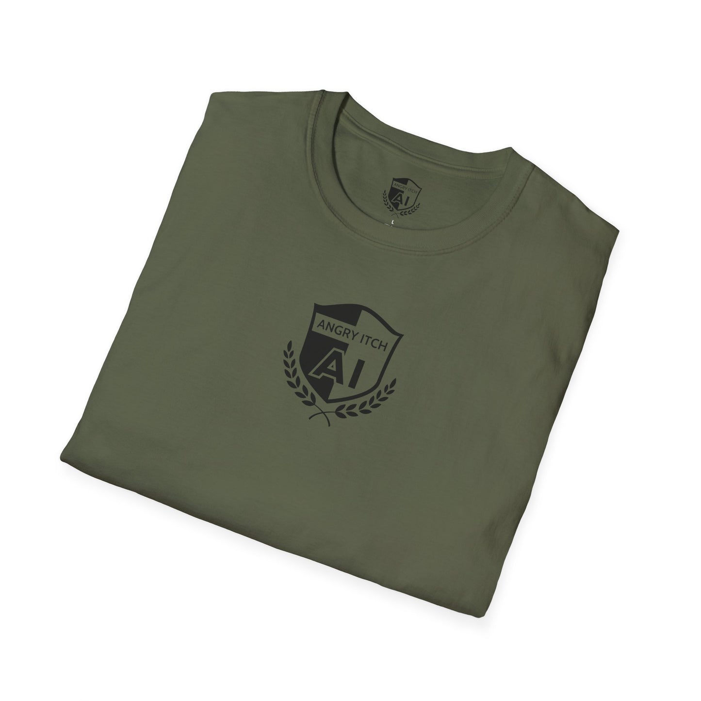 Angry Itch Black Logo Chest T-Shirt - Military Green