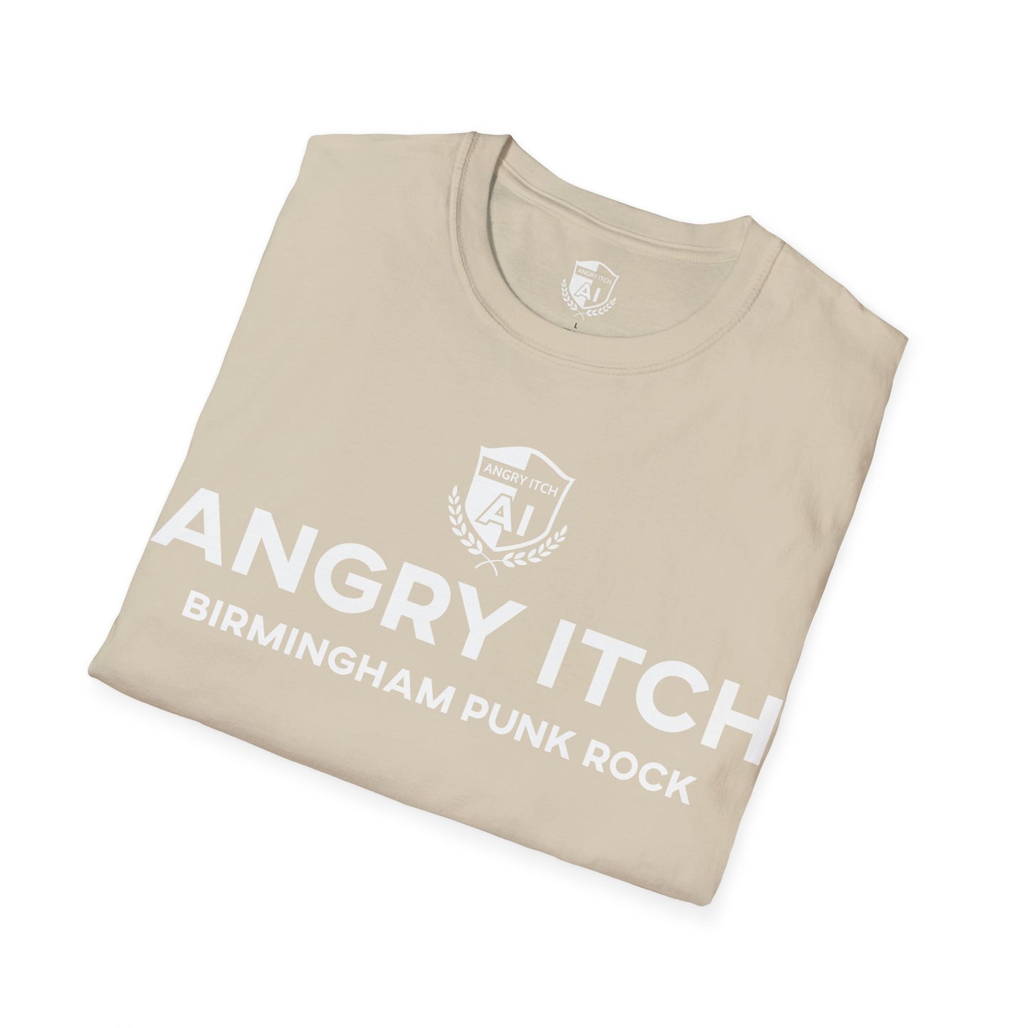Angry Itch White Logo Sponsor T-Shirt - Sand
