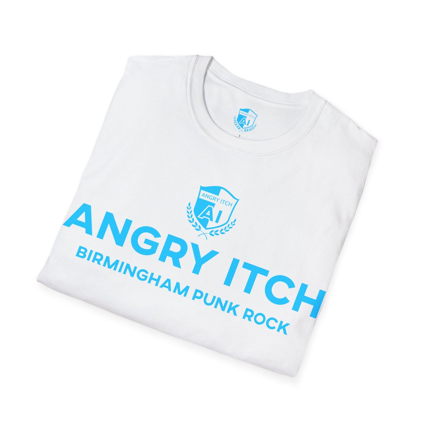 Angry Itch Blue Logo Sponsor T-Shirt - White