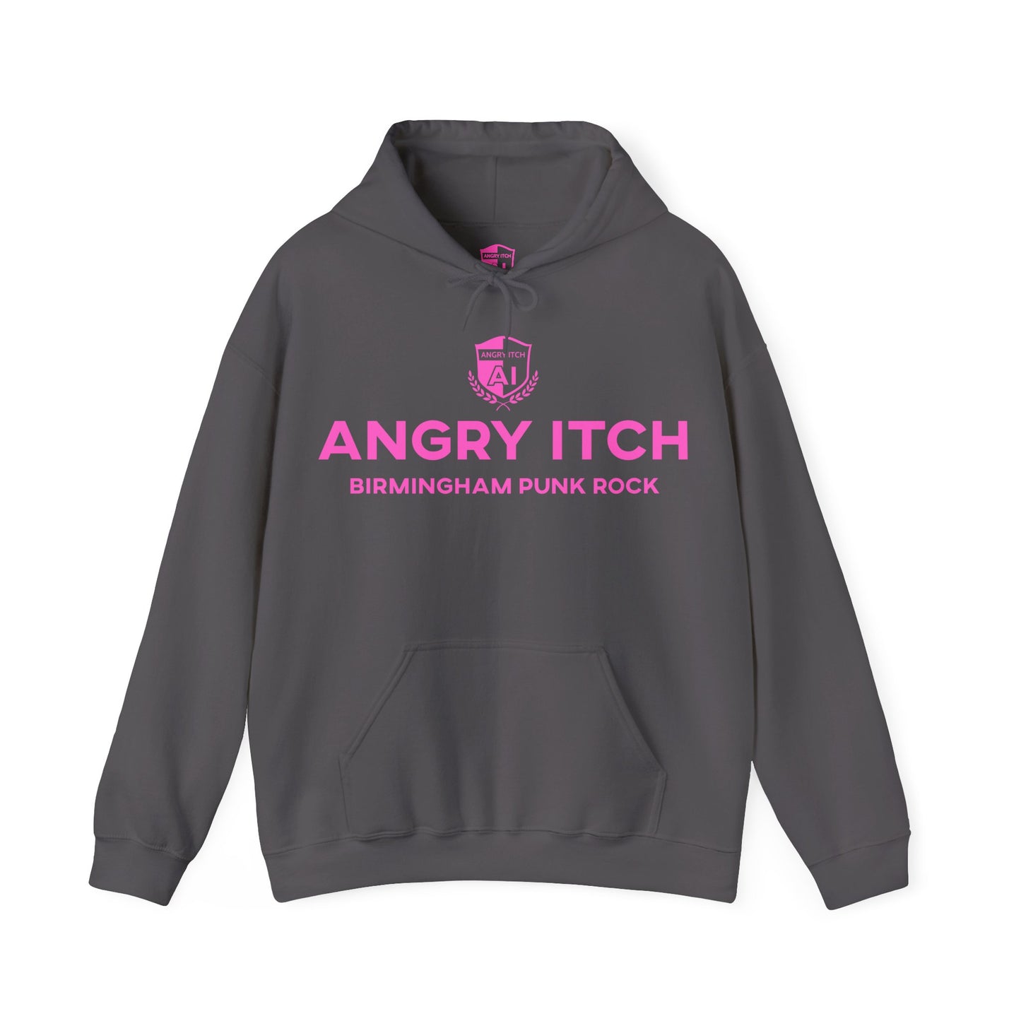 Angry Itch Pink Logo Sponsor Hoodie - Charcoal