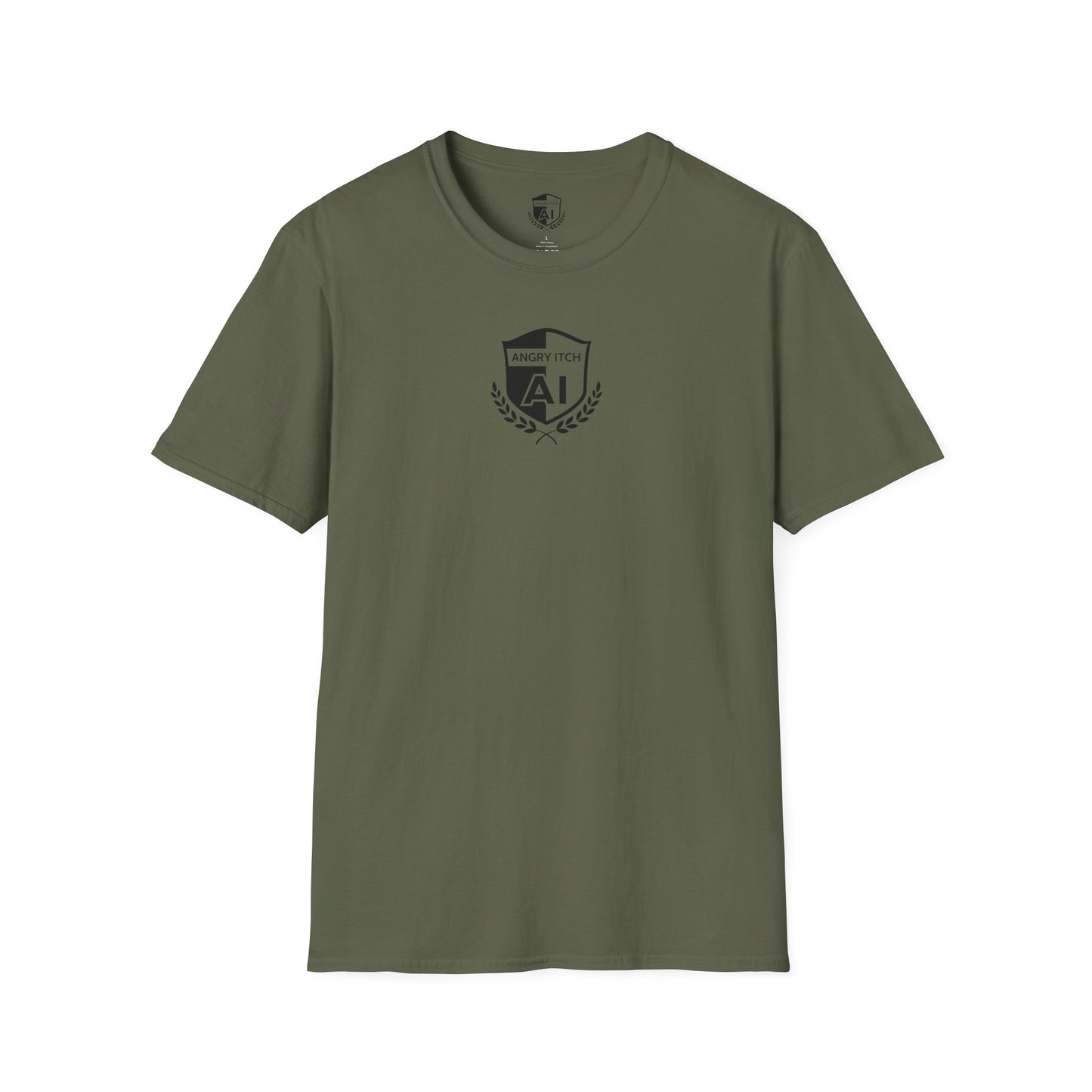 Angry Itch Black Logo Chest T-Shirt - Military Green
