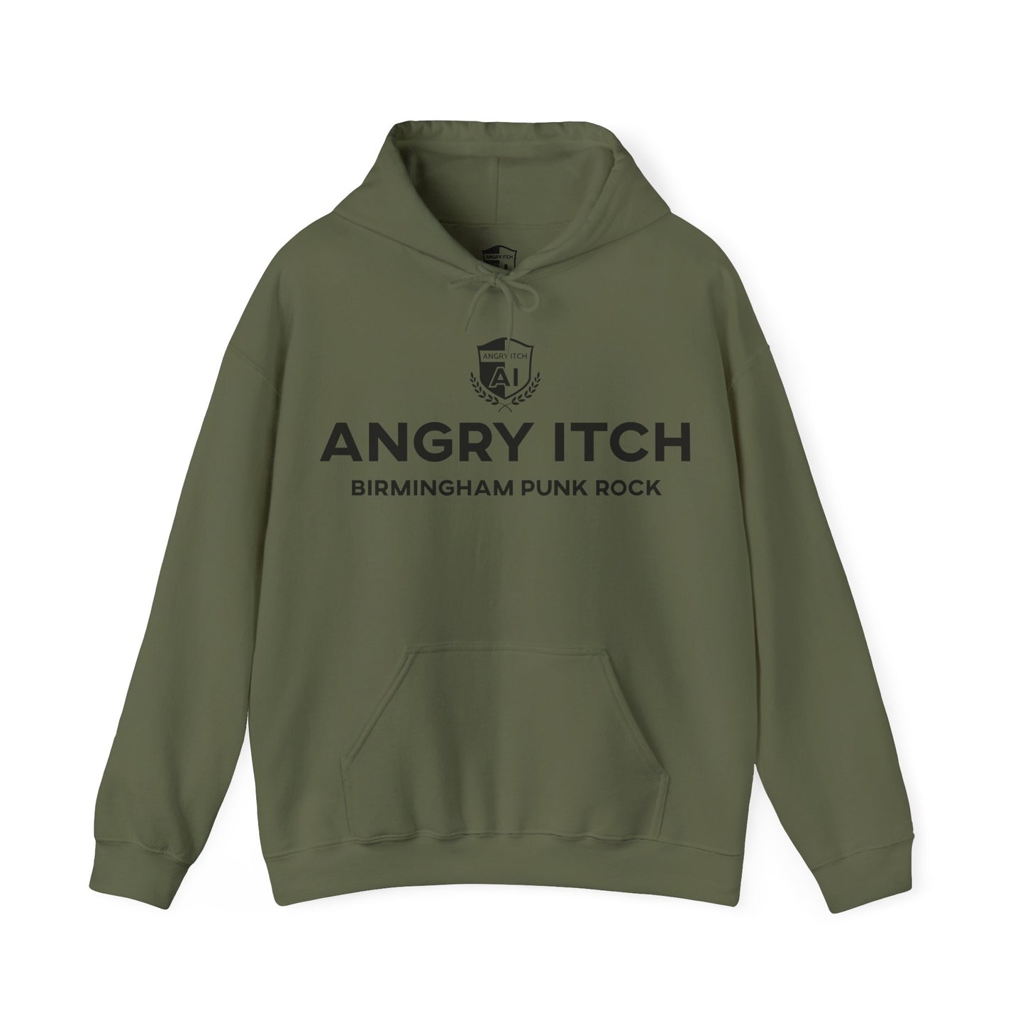 Angry Itch Black Logo Sponsor Hoodie - Military Green