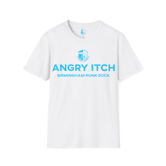 Angry Itch Blue Logo Sponsor T-Shirt - White
