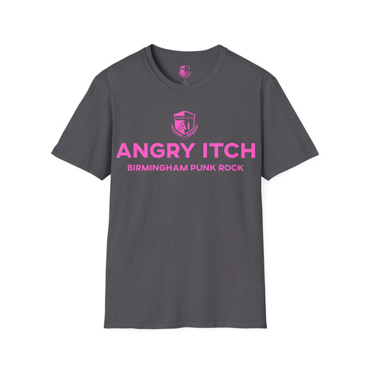 Angry Itch Pink Logo Sponsor T-Shirt - Charcoal