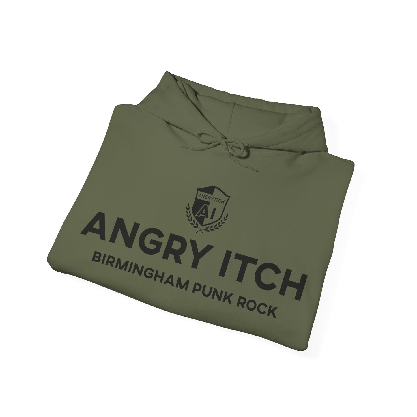 Angry Itch Black Logo Sponsor Hoodie - Military Green