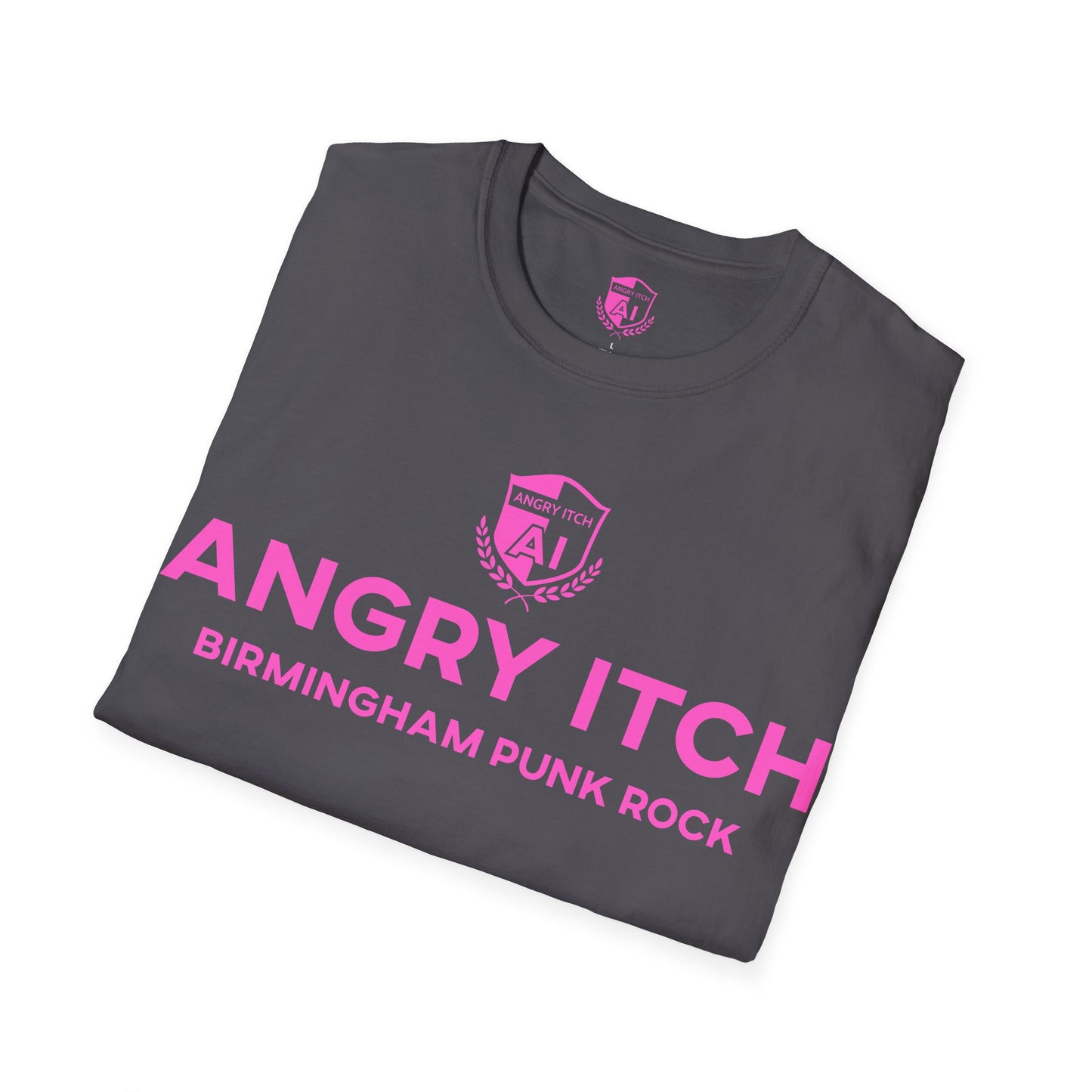 Angry Itch Pink Logo Sponsor T-Shirt - Charcoal