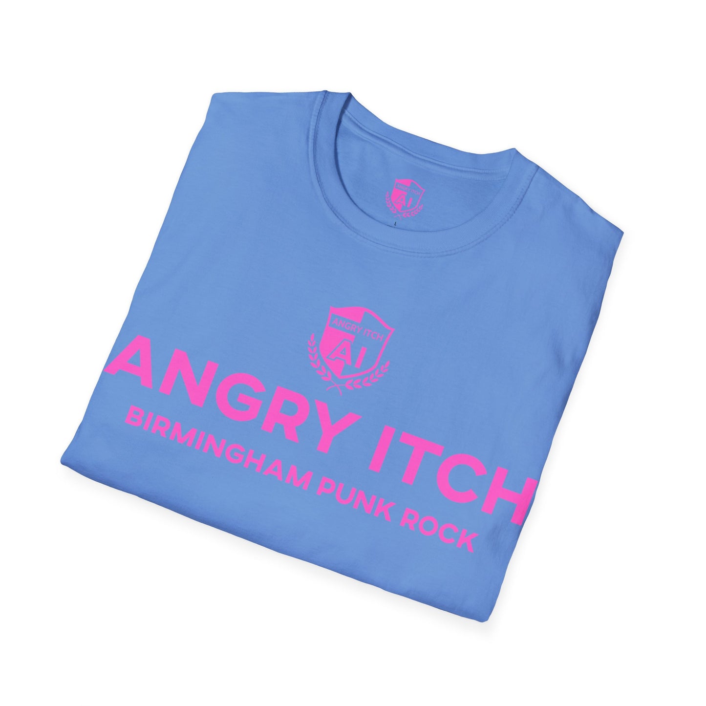 Angry Itch Pink Logo Sponsor T-Shirt - Carolina Blue