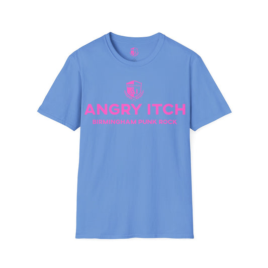 Angry Itch Pink Logo Sponsor T-Shirt - Carolina Blue
