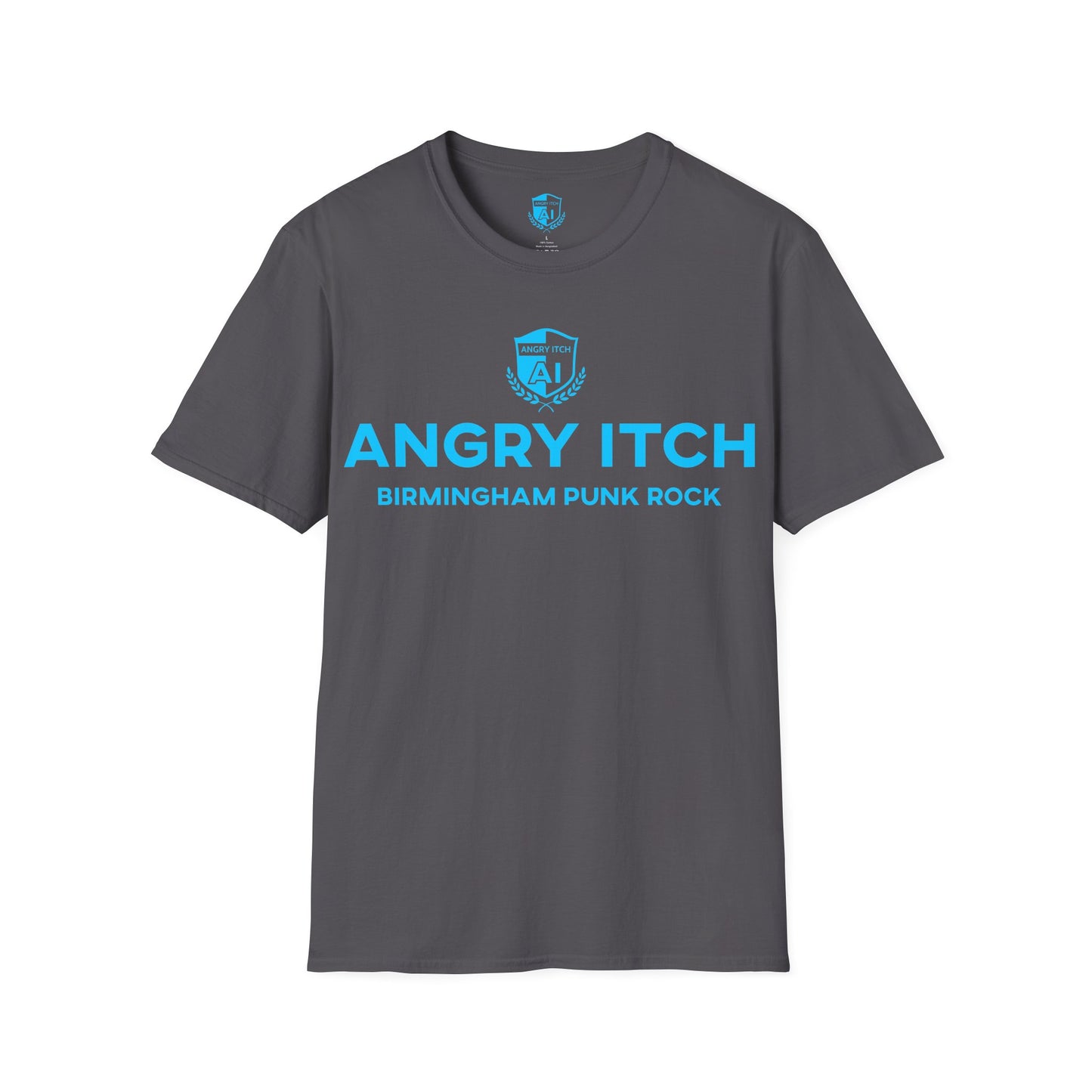 Angry Itch Blue Logo Sponsor T-Shirt - Charcoal