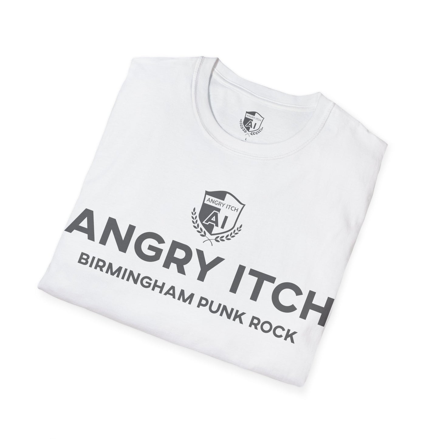 Angry Itch Grey Logo Sponsor T-Shirt - White